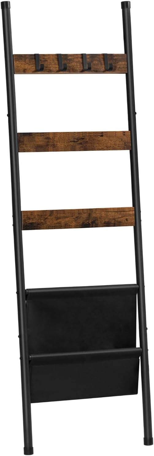 HOOBRO Blanket Ladder, 5 Tier Towel Rack, 17.3" L x 63" H, Wall-Leaning Blanket Rack for Living Room, Decorative Ladder with 