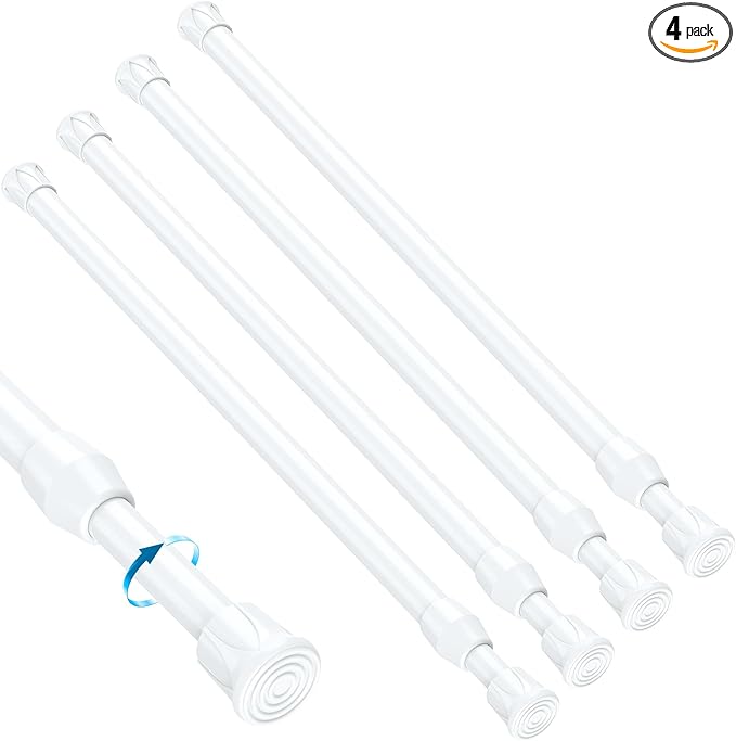 4PCS Small Tension Curtain Rod 28 to 48 Inch,White Short Curtain Rods No Drilling,Loaded Expandable Spring Curtain Rods for K