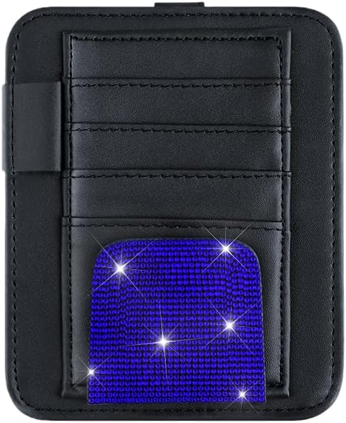 Bling Car Sun Visor Organizer, Rhinestone Multi-Pocket Truck Visor Organizer Pouch with Visor Pen Holder,Glasses Holder,Universal Sunvisor Organizers for Most Cars SUVs -Deep Blue