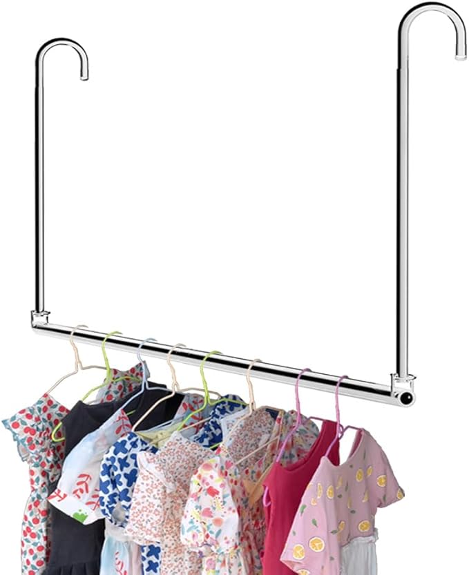 Closet Hanging Rod, Adjustable Width and Height Space-Saving Clothes Hanging Bar, 1 Pack Chrome