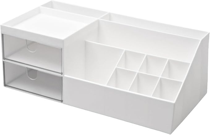 Angoily White Makeup Organizer Large Desk Organizers and Storage Rotating Cosmetic Storage Box Space-Saving