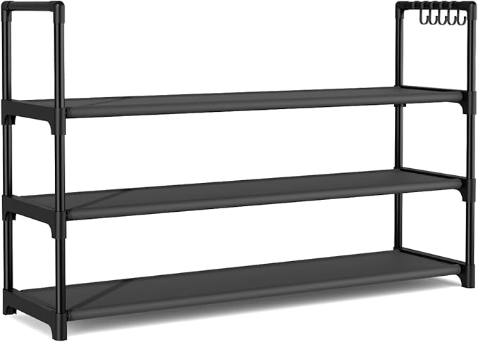 VILICK Shoe Rack for Closet Shoe Organizer Space Saver Storage for 12-15 Pair Shoe Shelf with Hook Free Standing 3 Tier Shoe 