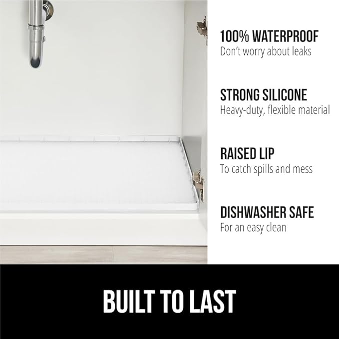 GORILLA GRIP Waterproof Silicone Under Sink Mat with Raised Lip for Kitchen and Bathroom, 46 x 22 in, Cabinet Shelf Liner Sta