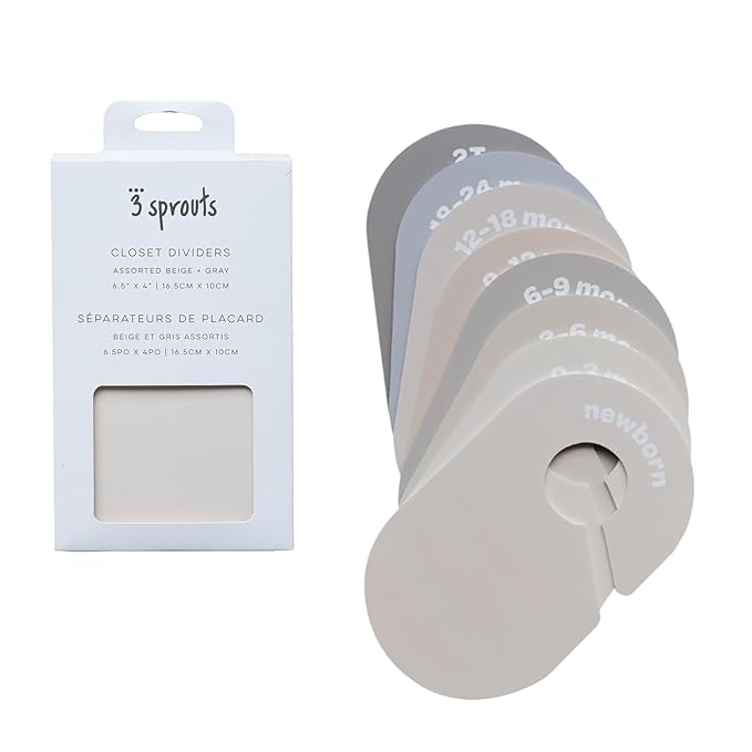 3 Sprouts Baby Closet Dividers 8-Piece Set Newborn to 2T - Double-Sided Organizer for Nursery Clothing Storage - Beige & Gray
