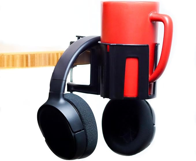 Original Large Desk Cup Holder Clamp – Cup-Holster, The Anti-Spill Cup Holder for Table, Office & Gaming – Multi-Directional 