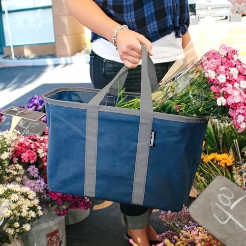 CleverMade EcoBasket 30L Collapsible Tote Basket – Reusable Grocery Tote That Stands Upright, Foldable Shopping Basket for Ca