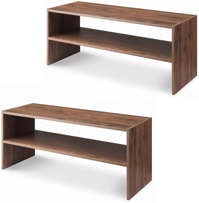 Whitmor Wood Stackable 2-Shelf Shoe Rack, Walnut, 31 inches，2 Pack