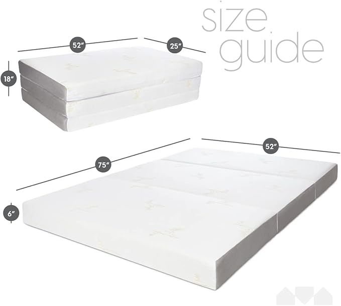 Milliard Trifold Mattress, Full Size, 6 inch, Portable Foldable Mattress Full with Memory Foam & Washable Cover, Tri-Folding 