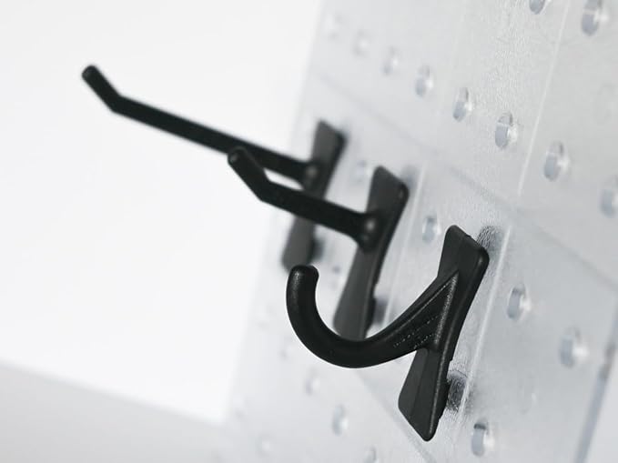 PegPro® J, 1", 2" Hooks Kit for Modern Plastic or Metal Pegboard – Durable Plastic Pegboard Hooks - for Garage, Kitchen, Craf