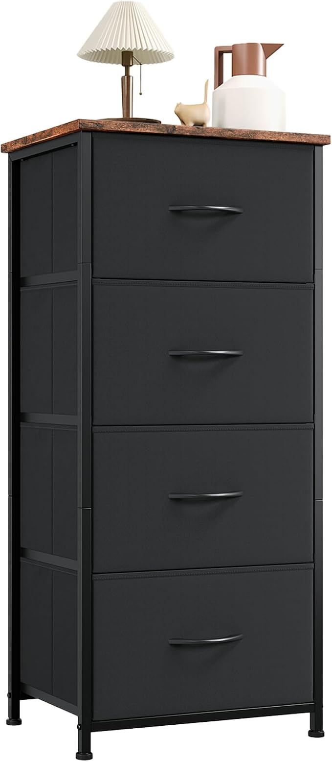 Somdot Dresser for Bedroom with 4 Drawers, Storage Organizer Chest of Drawers with Removable Fabric Bins for Closet Bedside L