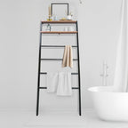Space Saving 100% Solid Wood 6-Tier Blanket Ladder with Two Storage Shelves - Black/Sweet Oak