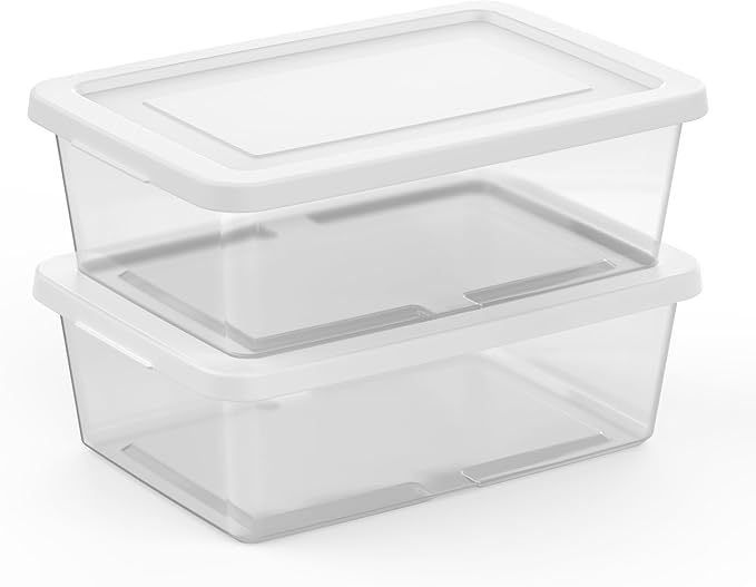 Sterilite 12 Pack Storage Box, 12 Quart Stackable Tote, Clear Plastic Container with Secure Snapping Lids for Home and Office
