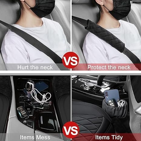 Sanwom Front Car Seat Covers - Leather Seat Covers with Storage Pocket and Two Belt Pads, Anti-Slip Waterproof Universal Seat