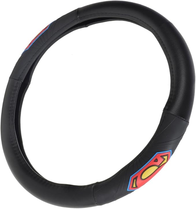 BDK Superman Car Steering Wheel Cover - Officially Licensed Warner Brothers Product, Fits Most Steering Wheels Between 14.5 to 15.5 Inch