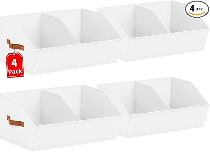 Homsorout Closet Organizers and Storage Bins - 4 Pack Collapsible Divided Trapezoidal Cube Storage Bins Baskets with Orange H