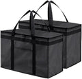 NZ home Insulated Bags for Food Delivery (2XL) Grocery Shopping Cooler Bag, Pizza Delivery, Hot & Cold Catering Tote, Reusable, Foldable & Heavy Duty (2 Pack, Black)
