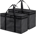 NZ home Insulated Bags for Food Delivery (2XL) Grocery Shopping Cooler Bag, Pizza Delivery, Hot & Cold Catering Tote, Reusable, Foldable & Heavy Duty (2 Pack, Black)