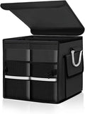 Trunk Organizer with Lid, 28L Collapsible Cargo Organizer with Aluminum Handles & Reflective Strip, Multi-Purpose Waterproof