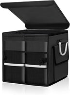 Trunk Organizer with Lid, 28L Collapsible Cargo Organizer with Aluminum Handles & Reflective Strip, Multi-Purpose Waterproof