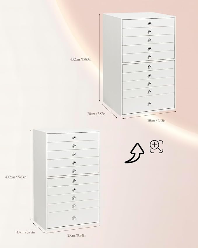 GUKA Large Jewelry Box, Jewelry Case with 10 Drawers for Big and Small Jewelry, Jewelry Storage Organizer for Watch Earrings 