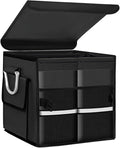 Trunk Organizer with Lid, 28L Collapsible 2-Compartment Car Storage Box with Reinforced Handles, Multipurpose Waterproof Oxford Storage