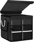 Trunk Organizer with Lid, 28L Collapsible 2-Compartment Car Storage Box with Reinforced Handles, Multipurpose Waterproof Oxford Storage