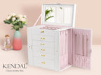 Kendal Extra Large Jewelry Box Jewelry Case PU Leather 6 Tier 5 Drawers Large Storage Capacity with Mirror Jewelry Storage Or