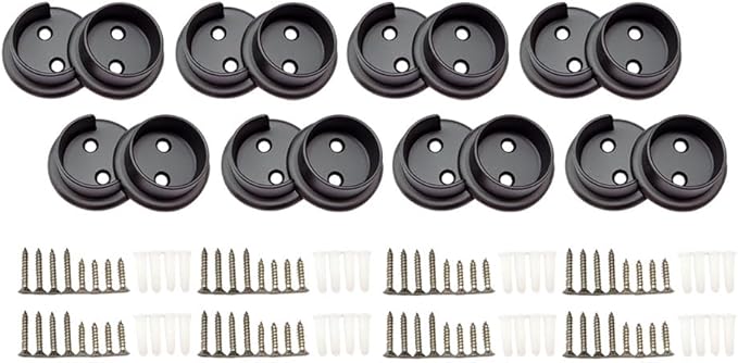QCAA Heavy Duty Solid Metal Pole Socket Set, 1-3/8'', Matte Black, 8 Pairs, Made in Taiwan