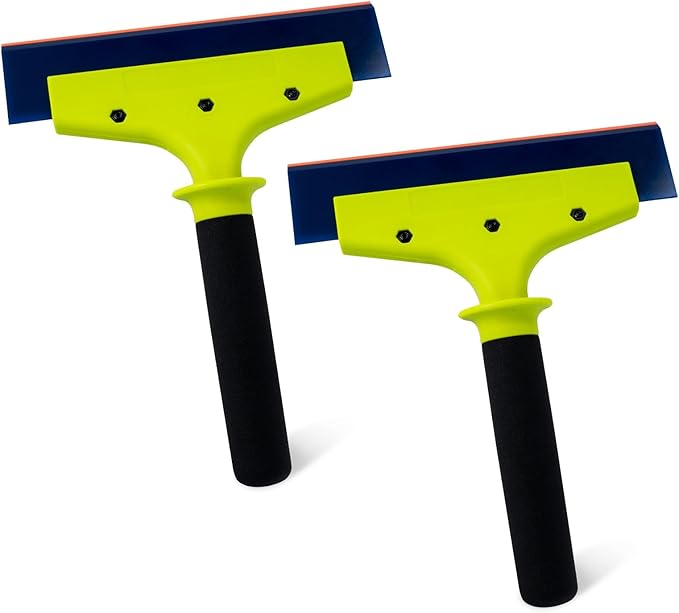 NEWISHTOOL 2 Pack Rubber Squeegee with Nylon Handle for Water Removal, Glass Cleaning, PPF Installing and Window Film Application (8-Inch Blade with Long Handle)