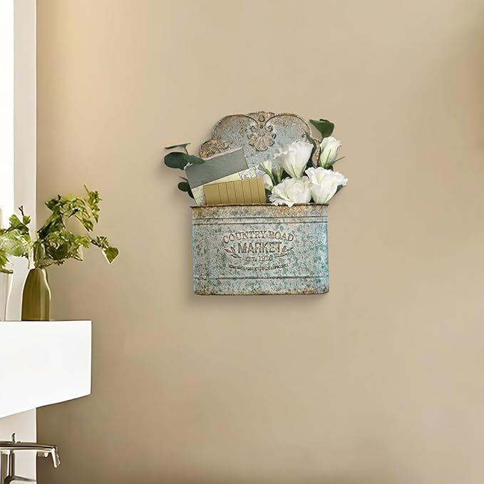 Hanging Wall Storage Baskets, Metal Hanging Baskets for Mail, Files, Books, Flowers & Accessories, Rustic Wall-Mounted Organi