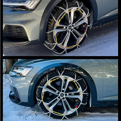 Auto Tightening Snow Chains for Cars, SUVs & Trucks - Quick Fit 1-Minute Installation, Reusable Emergency Traction Tire Chain