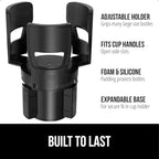 GORILLA GRIP Patent Pending Adjustable Car Cup Holder Expander, 2 PK, Keeps Water Bottle Secure, Expands to Fit 18 to 48 oz B