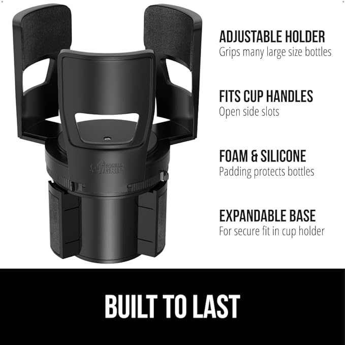 GORILLA GRIP Patent Pending Adjustable Car Cup Holder Expander, Keeps Water Bottle Secure, Expands to Fit 18 to 48 oz Large B