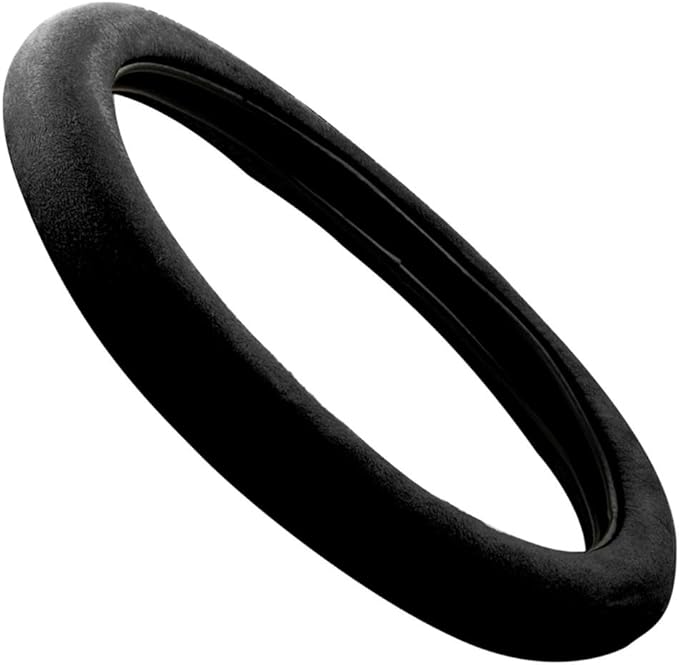 BDK Ergonomic Leather Grip Steering Wheel Cover - Soft Plush Memory Foam Grip for Standard Size Wheels 14.5-15 inch Black
