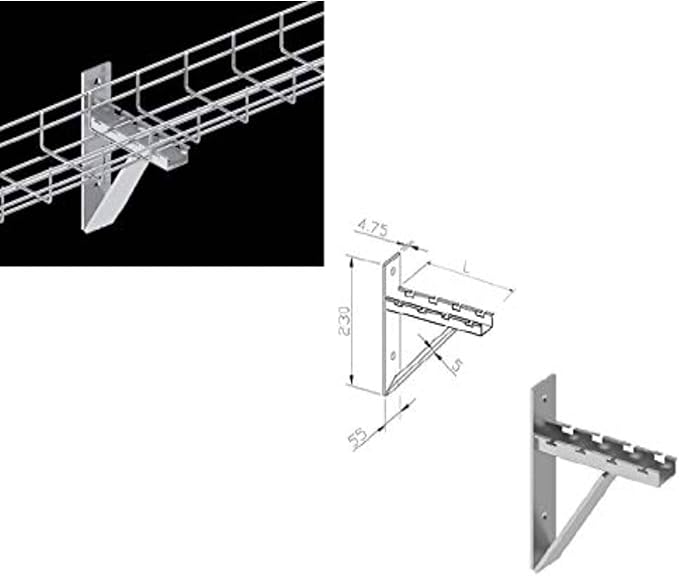 Kable Kontrol Cantilever Wall Bracket – 12” Width - Wire Mesh Tray Cable Management Rack Cords Organizer Cable Basket, Zinc P