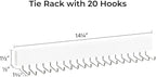 StorageWorks Tie Rack with 20 Hooks, 2-Pack Wall-Mounted Wooden Hangers for Neckties, Belts, Hats, White