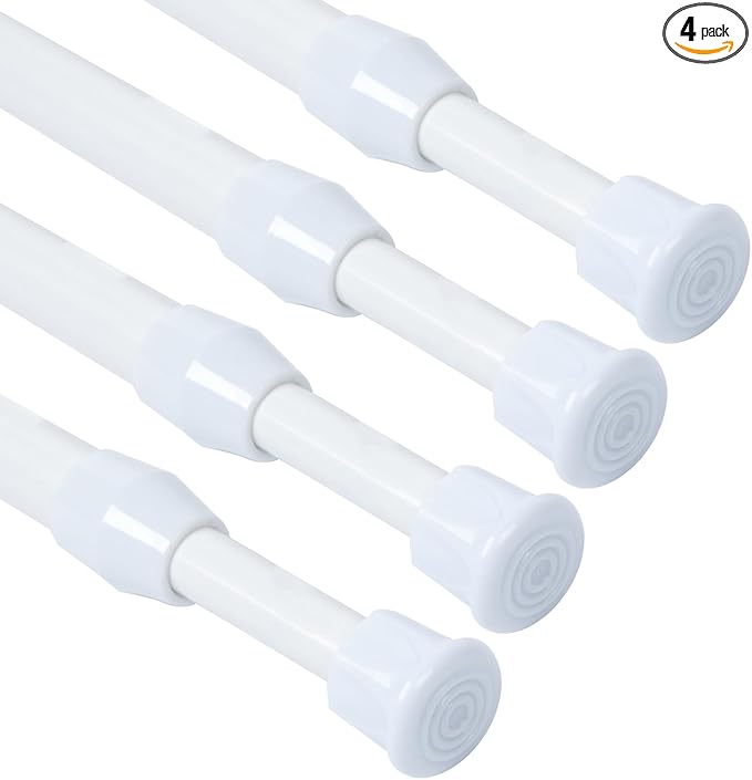 4Pcs Spring Tension Curtain Rod 28-48 Inches Adjustable Shower Curtain, Shower Rods for Bathroom, Kitchen, Window, Closet, Wh