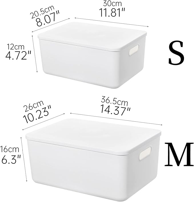 Yishyfier Plastic Storage Baskets Bins Boxes With Lids,Organizing Container White Storage Organizer Bins For Shelves Drawers 