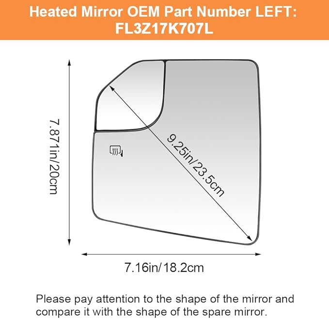 Senzeal Driver Side Heated Mirror Glass Replacement for Ford F-150 2015 2016 2017 2018 2019 2020 with Blind Spot Mirror Replace FL3Z17K707L (Left Side)