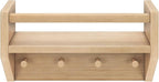 Max & Lily Wall Shelf with Pegs, 16 Inch Floating Bookshelf for Kids Room, Solid Wood Wall-Mounted Storage Shelf with Hooks f