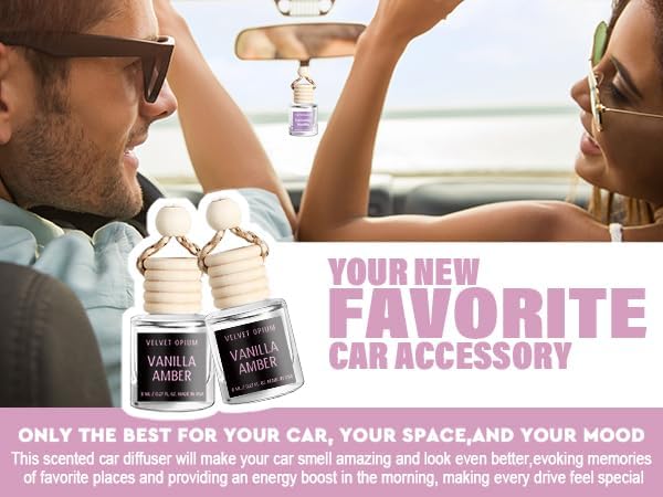 C Classy Car Air Freshener Hanging 2 Pack, Vanilla Amber Essential Oil Diffuser for Cars, Long-Lasting Fragrance, Cute Car Ac