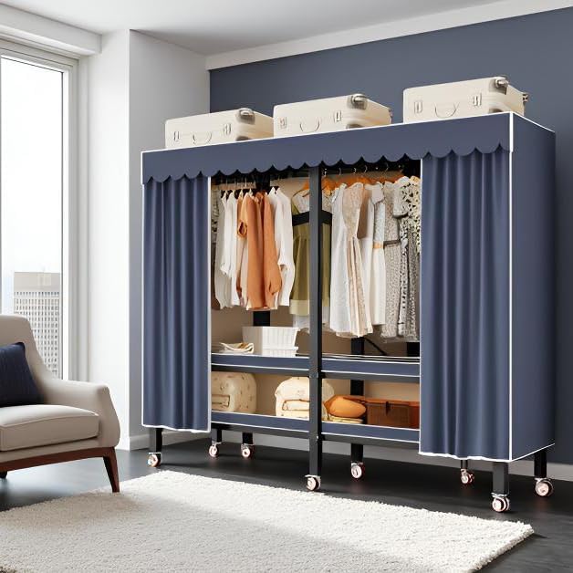 Garment Rack with Cover, Heavy Duty Portable Wardrobe Closet 2000LB, Foldable Clothe Rack with Wheel, Clothes Rack for Hangin