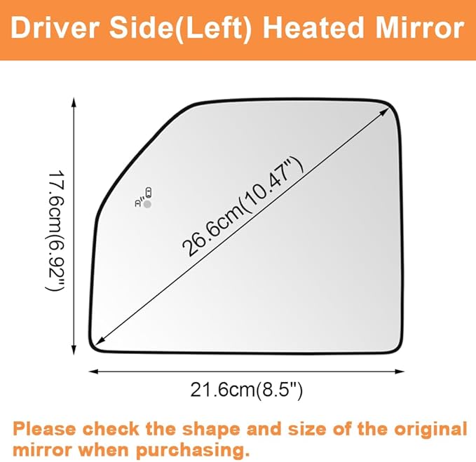 Senzeal Driver Side Heated Mirror Glass with Blind Spot Detection BLIS for Ford F150 2015-2020 Ford F250 F350 F450 F550 2017-2022 Upper Tow Mirror (Left Side)