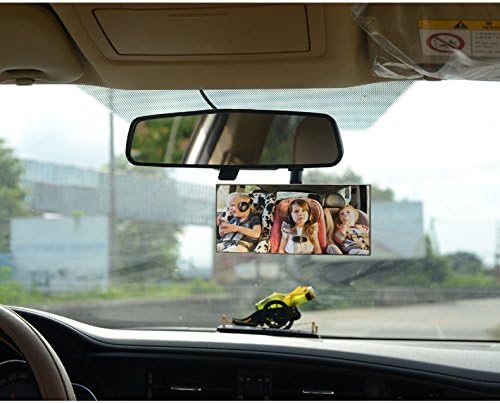 Suction Cup Baby Car Mirror, Ampper Adjustabe Long Arm HD Glass Convex Wide Angle Interior Rearview Baby Rear Facing Mirror (Frameless Rectangle, Large, 6.7" X 2.9")