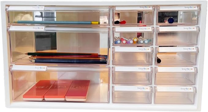livinbox 13 Drawers and Dividers Desk Drawer Organizer for Hair Accessories Arts Crafts Sewing Supplies Stationary Teacher To