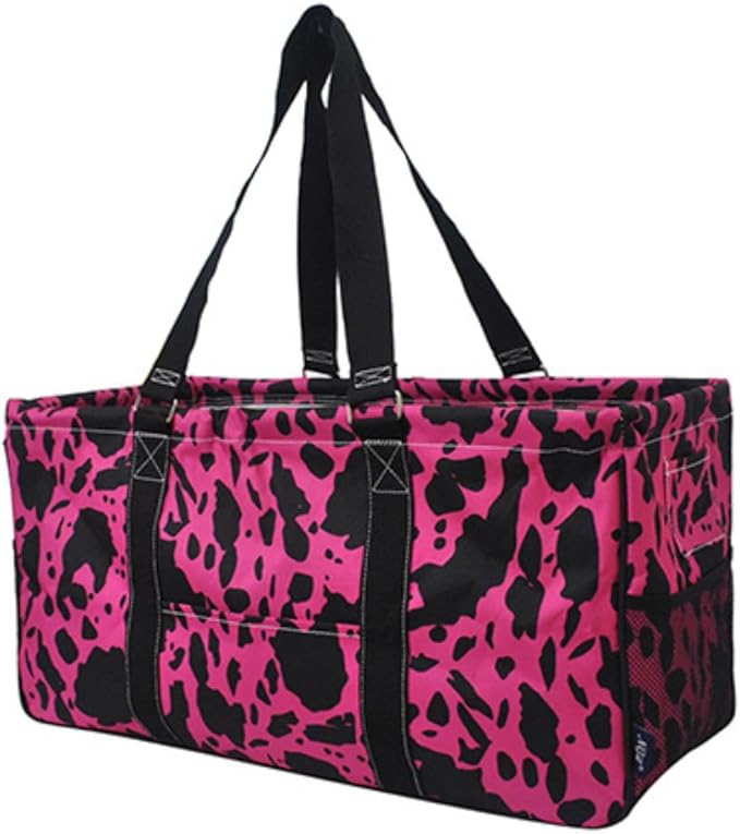 NGIL Extra Large Utility Tote Reusable Grocery Bag Oversized Collapsible for Groceries, Storage, Picnic, Beach (Cow Hot Pink- Hot Pink)