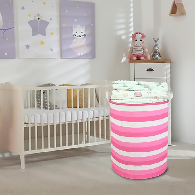 CLOCOR Pink Laundry Basket,Baby Girl Clothes Hamper for Nursery,Collapsible Toy Storage Bin with Handles, Room Decor,Waterpro