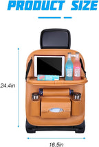 Car Seat Back Organizer, Leather Vehicle Seatback Storage Pocket with Foldable Table Tray, Multifunctional Automotive Backsea