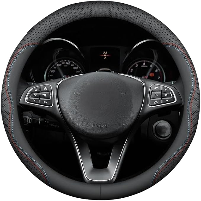 RYE for Jeep Steering Wheel Cover, Leather Car Steering Wheel Cover Heavy-Duty Durable Breathable, for Jeep Grand Cherokee Wrangler Compass Gladiator - Black Pattern 1