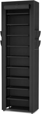 VTRIN Vertical Narrow Shoe Rack Organizer 10 Tier Tall Shoe Shelf Holds 20-22 Pairs with Non-Woven Dustproof Cover for Closet